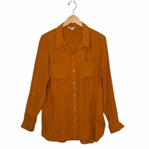 CATO WOMENS BURNT ORANGE BUTTON UP  LONG TAB SLEEVE TOP SIZE XL